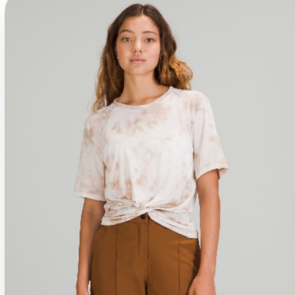 lululemon athletica Short Sleeve Tie-Front Tee in Cream and Brown Tie-Dye